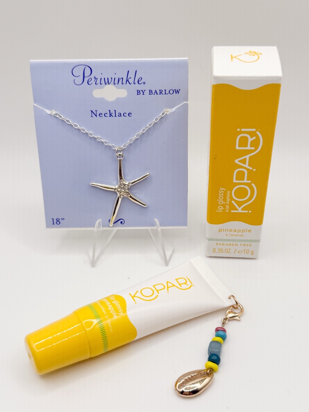 Kopari Pineapple Lip Gloss + Starfish Necklace Beach Gift Set w/ Charm